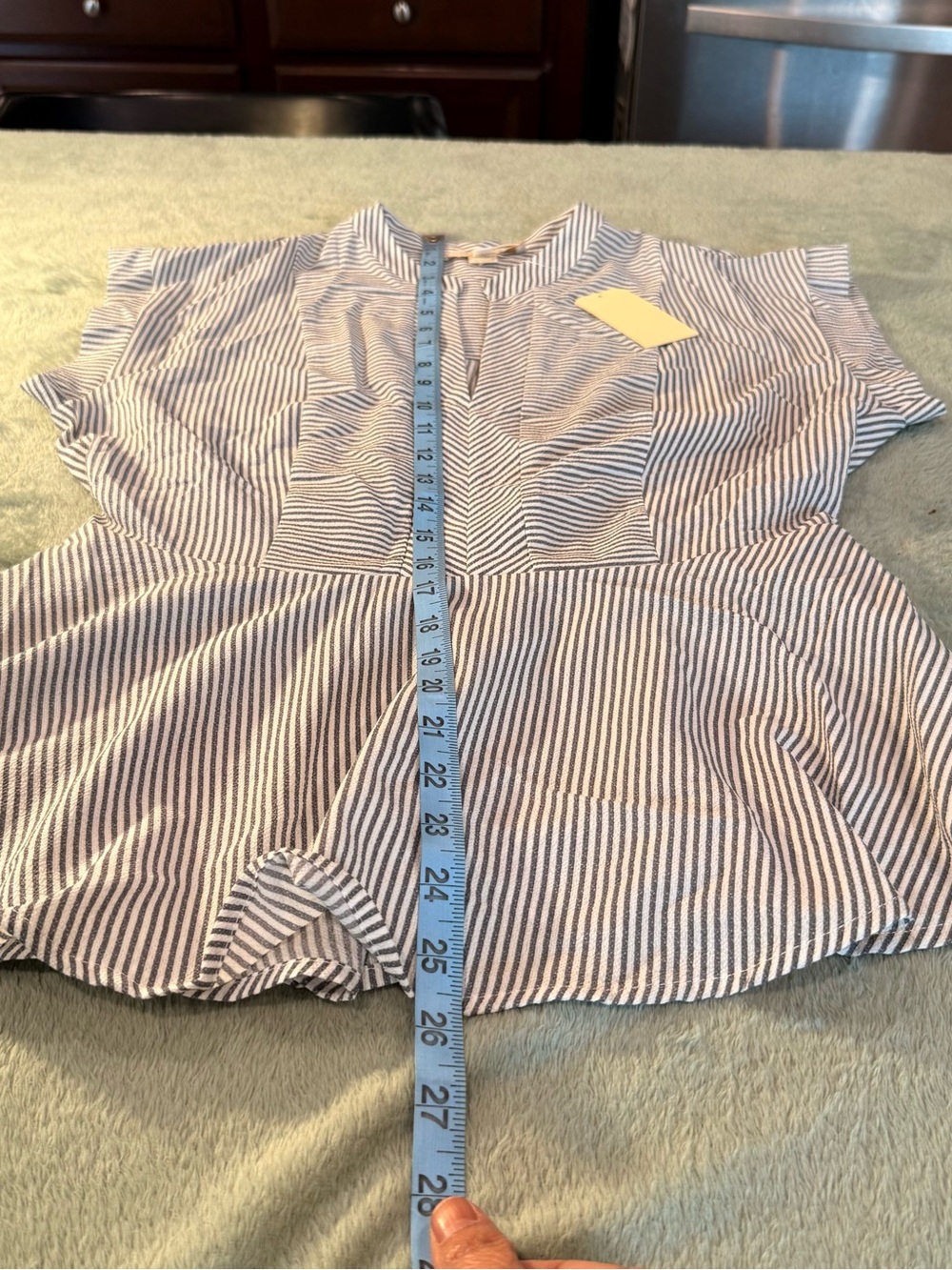 Monteau Los Angeles Peplum Blouse XL Blue White Striped NWT Flutter Sleeve - Picture 8 of 12